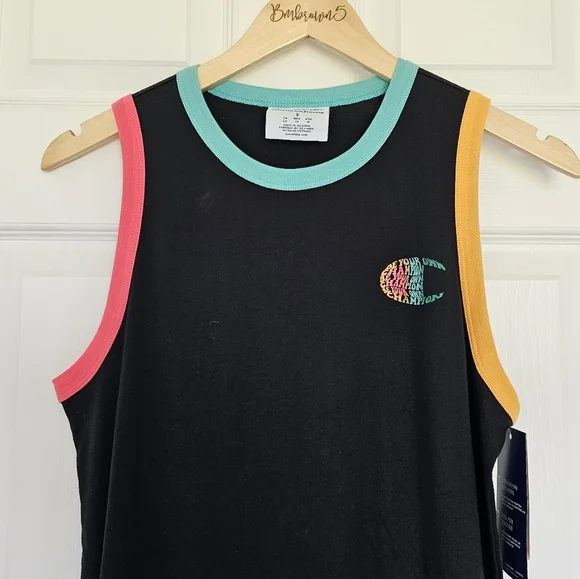 Champion Logo Black Sleeveless Tank Dress with Color Trim Size S - Picture 4 of 14